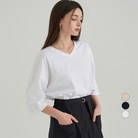 ELLE PARIS 여성용 통기성 오버핏 브이넥 7부 티셔츠