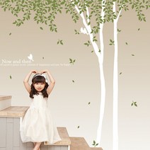 꾸밈 나뭇잎 흩날리는 자작나무숲 B타입 우측나무, 화이트+라이트올리브