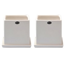 행복한세상 무광택 사각 화분 2p + 화분받침 2p 세트, 화이트