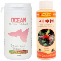 구피 플레이크 열대어 사료 소 + 비타민 120ml, 1세트