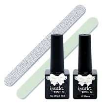 ipuda 젤폴리쉬 이쁘다 탑젤 + 베이스젤 세트, 노와이터 탑젤 8g + J2 베이스젤 8g + 지브라파일 + 2way 퀵샤인버퍼, 1세트