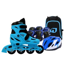 휠러스 아동용 에이스2 인라인스케이트   가방   보호대   헬멧 콤보 세트, 블루
