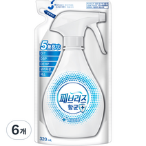 페브리즈 항균 플러스 섬유탈취제 보충형, 320ml, 6개, 깨끗한향