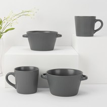 블룸엣홈 스트리샤 라면그릇 + 머그컵, 딥그레이, 2세트