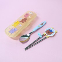 르번 코튼베어 한손에 교정 숟가락 + 젓가락 세트, 혼합색상