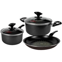 퀸센스 펜션 IH 인덕션 디오 냄비 오페라 후라이팬 세트, 편수 18cm + 양수 20cm + 후라이팬 28cm, 블랙