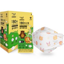 Puremate 초소형 아기곰과 친구들 마스크 유아용 KF80, 50개입, 1개, 패턴 흰색