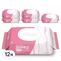 크리넥스 수앤수 실키 소프트 오리지널 물티슈 캡형, 70개입, 12개
