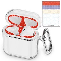 누아트 에어팟1/2세대 크리스탈 TPU 변색방지 투명 젤리케이스 + 디자인 철가루 방지스티커 6개입, 에어팟1세대 / 2세대, 하트패턴01(스티커)