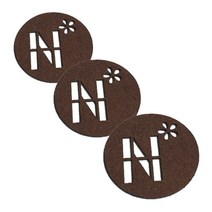 레이저 커팅 펠트컵받침 이니셜 N 3개, 브라운