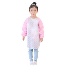 플리에 여아용 긴소매 앞치마, 핑크 + 체크