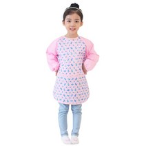 플리에 여아용 긴소매 앞치마, 핑크 + 강아지