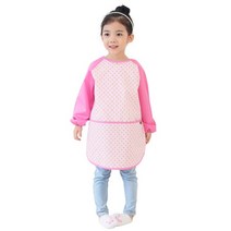 플리에 여아용 긴소매 앞치마, 핑크 + 연두땡