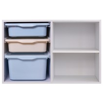 보노하우스 레브 더블 A 3단 선반 수납장 화이트 프레임 리빙박스 M 2p + 리빙박스 L, 블루, 1세트