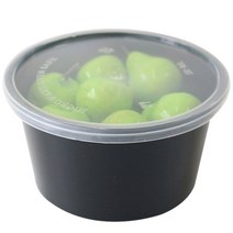 PP 블랙 원형 일회용 도시락 용기 대 + 뚜껑, 10개입, 1세트