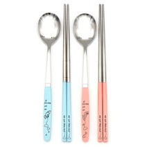 퍼니셜 픽미 컬러 커플 수저세트 웨딩슈즈, 1세트, 숟가락 2p + 젓가락 2p(소프트핑크 W, 스카이블루 M)