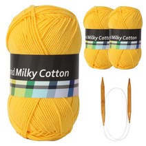 브랜드얀 밀키코튼 별무늬 목도리 DIY 뜨개실 3p + 고급 흑대바늘 3.5mm, 20번 노랑, 1세트