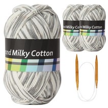 브랜드얀 밀키코튼 별무늬 목도리 DIY 뜨개실 3p + 고급 흑대바늘 3.5mm, 60번 그레이믹스, 1세트