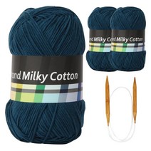 브랜드얀 밀키코튼 별무늬 목도리 DIY 뜨개실 3p + 고급 흑대바늘 3.5mm, 15번 피콕, 1세트