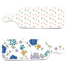 로엠디자인 서빙 도마 보드 2p 로맨틱 블루 floral 화이트 세트, 로맨틱 블루 floral 화이트, Happy 삼각 패턴, 1세트