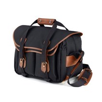 빌링햄 카메라 숄더백 335, BLACK CANVAS + TAN TRIM