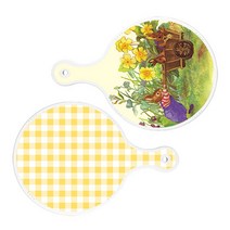 로엠디자인 서빙 원형 도마 보드 2p 카사로메오화단 세트, 카사로메오화단, 체크파스텔옐로우, 1세트