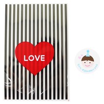 황씨네도시락 하트 쿠키포장 봉투 블랙 96p + 고깔 보이 스티커 96p, 1세트