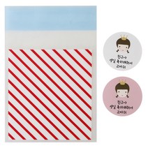 황씨네도시락 접착 스트라이프 봉투 레드 30p + 왕관 걸 스티커 30p, 1세트