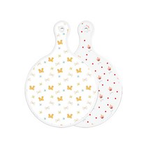 로엠디자인 양면 원형 서빙 도마 리본, 홍황색플라워, 1개