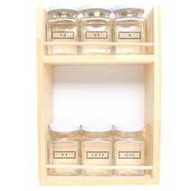 핸드팩토리 양념통 사각 스몰 화이트캡 6p + 2단 양념통 우드선반 중 + 블랙네이밍 라벨, 1세트, 3종