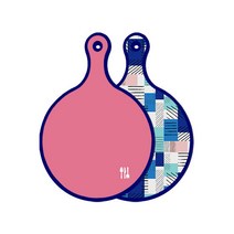 로엠디자인 블루 에디션 양면 원형 서빙 도마 보드 핑크, 청색체크, 1개