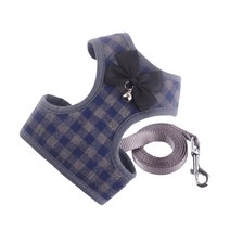 아리코 DrMini 양이 & 아지 체크스트라이프 하네스 스트랩 + 리드줄, 블루