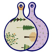 로엠디자인 블루에디션 양면 원형 서빙 도마 숲패턴1, 보라플라워체크, 1개