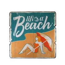 동양석창 인테리어용 바닷가 큰우산든 여인 그림 보드, 혼합 색상