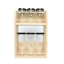 핸드팩토리 양념통 우드선반 세트, 1세트, 양념통 원형 스몰라지 블랙캡 6p + 2단 우드선반 중 + 트리플라인 라벨지