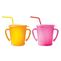 아가프라 매직빨대컵 300ml, 2개입, 오렌지, 핑크