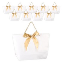 에스피글로벌 선물용 리본 종이 토트백 대형, 화이트, 10개입