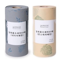 유하우스 네이처 엠보 일회용 수세미 60매 + 몬스테라 양면 수세미 60매, 혼합 색상, 1세트