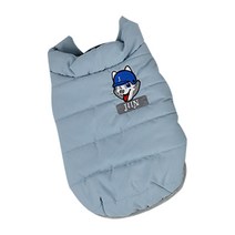 자수 차이나 넥 패딩 강아지 겨울 옷, 라이트블루