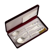 인스푼 꼬마사슴 어린이은수저 스푼 + 젓가락 + 포크, 청색, 1세트