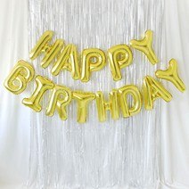 HAPPY BIRTHDAY 은박풍선 커튼 세트, 골드, 1세트