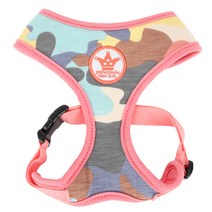 핑카홀릭 강아지 형광 밀리터리 산책 목 가슴 리드 하네스 A형, 핑크