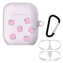 GRABBY 피치 에어팟 2 / 1 공용 하드 케이스 + 철가루방지 스티커 + 키링, 피치패턴