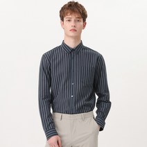베이직하우스 남성용 코튼 강연 스트라이프 기본 카라 긴팔 셔츠 HUWS3114