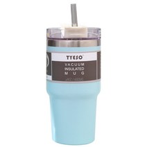 TYESO 진공단열 대용량 빨대 텀블러, 스카이블루, 600ml