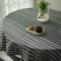 바이아미 린넨 스트라이프 식탁보, 챠콜, 2인용(120 x 150 cm)
