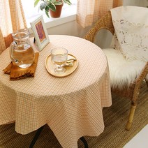 바이지미 레트로 오렌지체크 테이블보, 옐로우, 6인