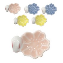 Countryitem 꽃토끼 젓가락 받침 겸용 도자기 데코소품, 옐로우, 블루, 핑크, 1세트