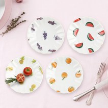 헨느 주름 과일 10cm 원접시 4종세트, 혼합색상, 헨느 주름 과일 10cm 접시 4p