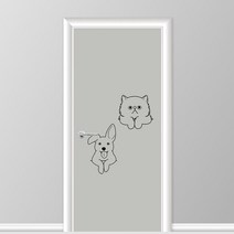 유니크만능시트벽지 붙혔다 떼었다 가능 현관문 시트 2p, 캣츠앤도그 그레이